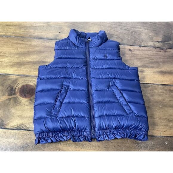 Polo Ralph Lauren Puffer Vest With Ruffles Girls Size 4 Navy Blue Goose Down - Picture 1 of 13